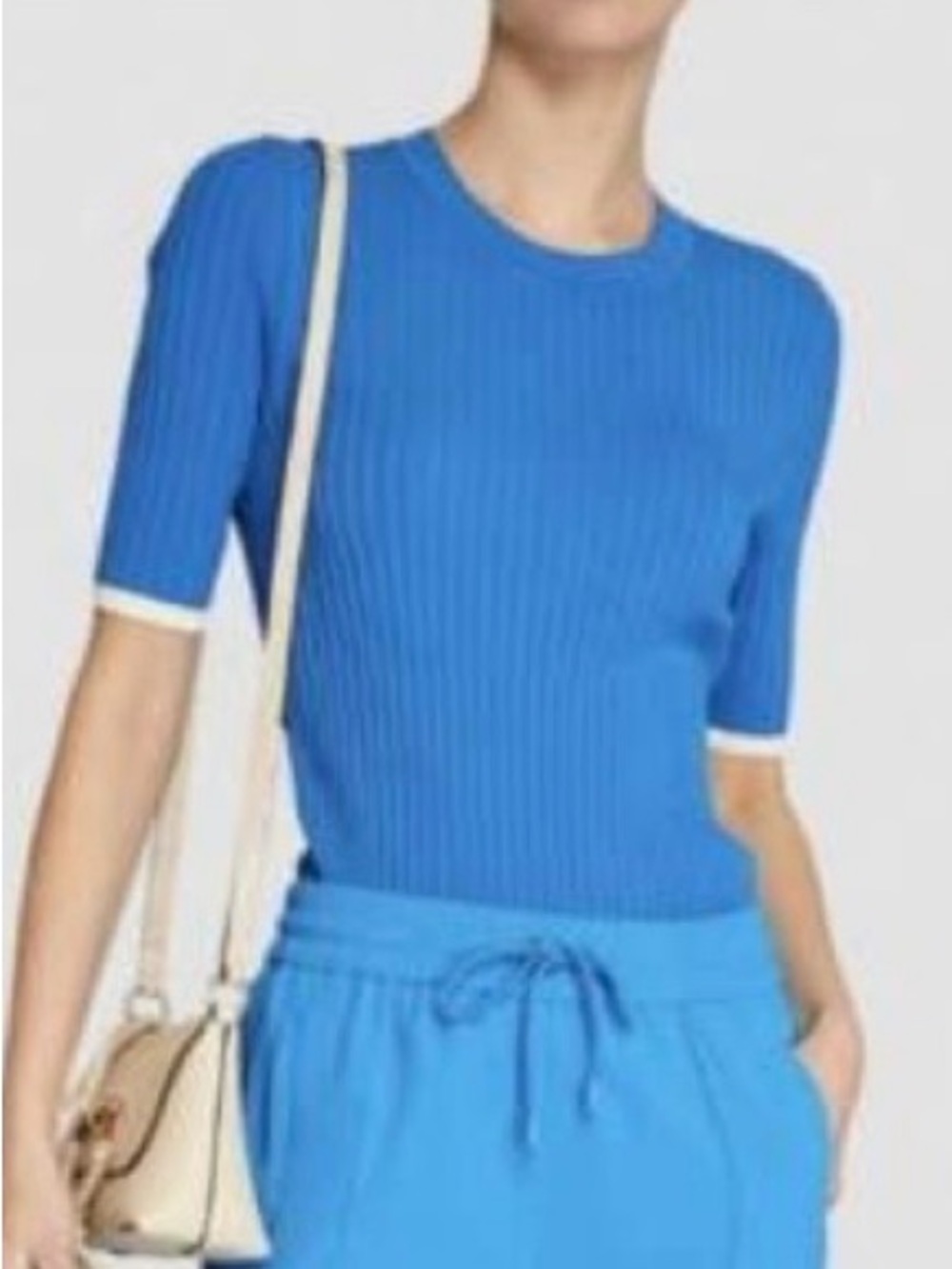 As seen on TV! NWOT ME+EM Ribbed Knit Short-Sleeve Top in Bright Blue US Medium